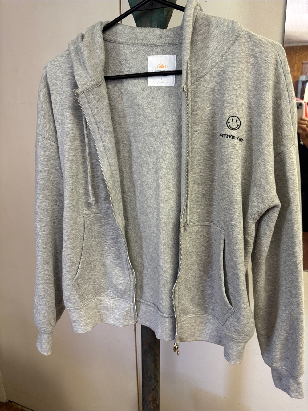 Sunday Zip-Up Hoodie in Light Gray with Smiley Logo